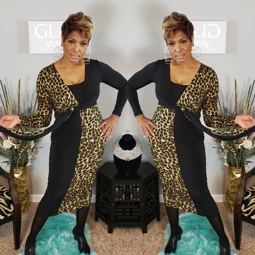 Leopard Front Bow Midi Dress